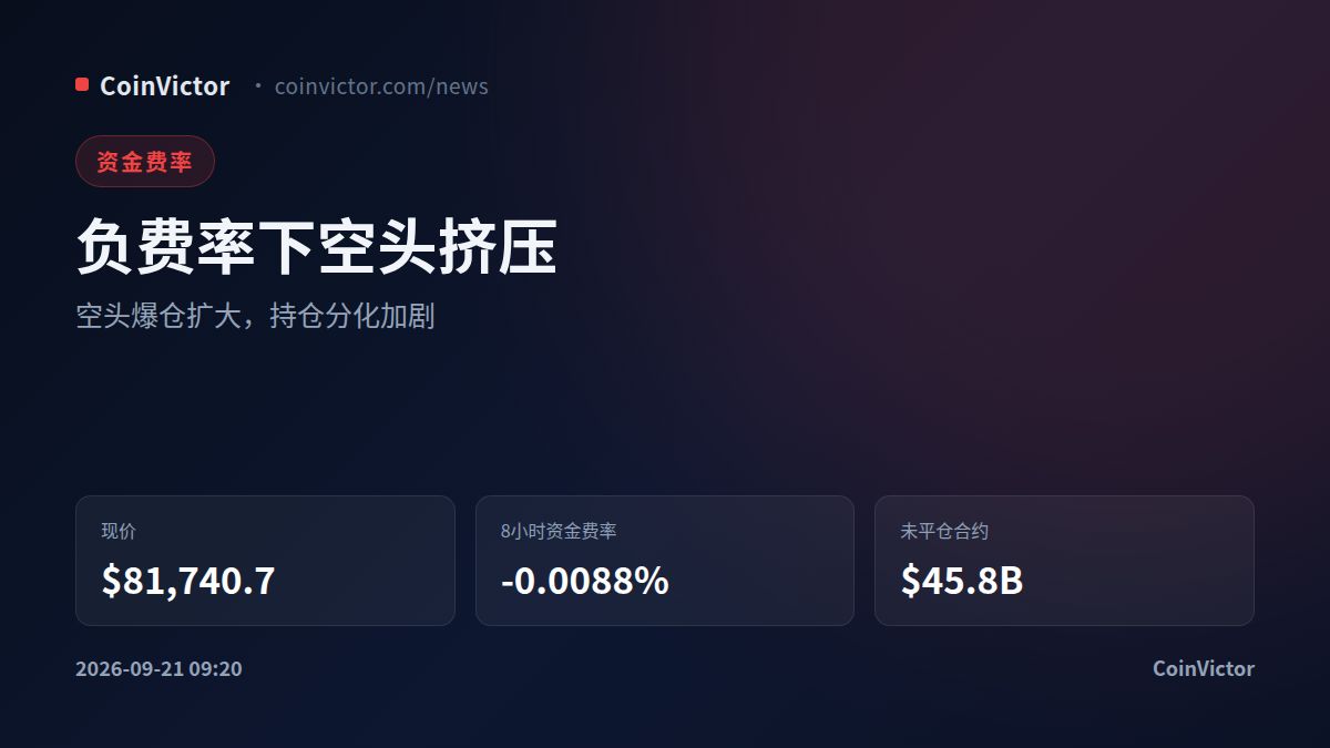 比特币资金费率均值转负,24小时空头爆仓$44.7M