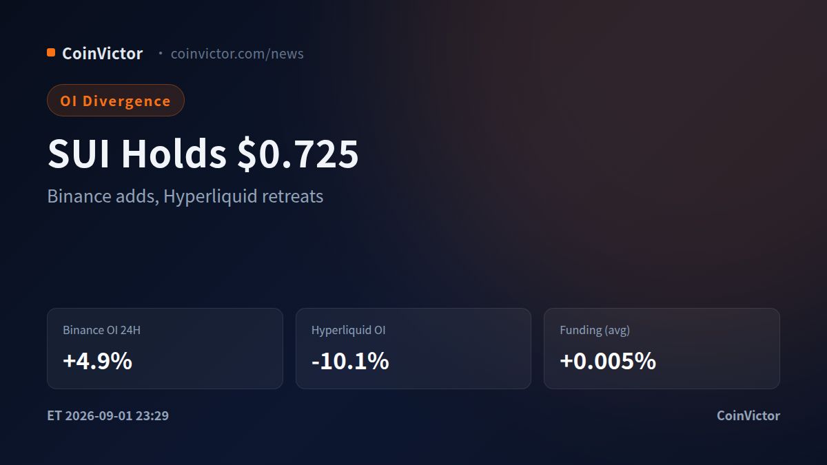 SUI Holds $0.725: Binance OI +4.9%, Hyperliquid -10.1%