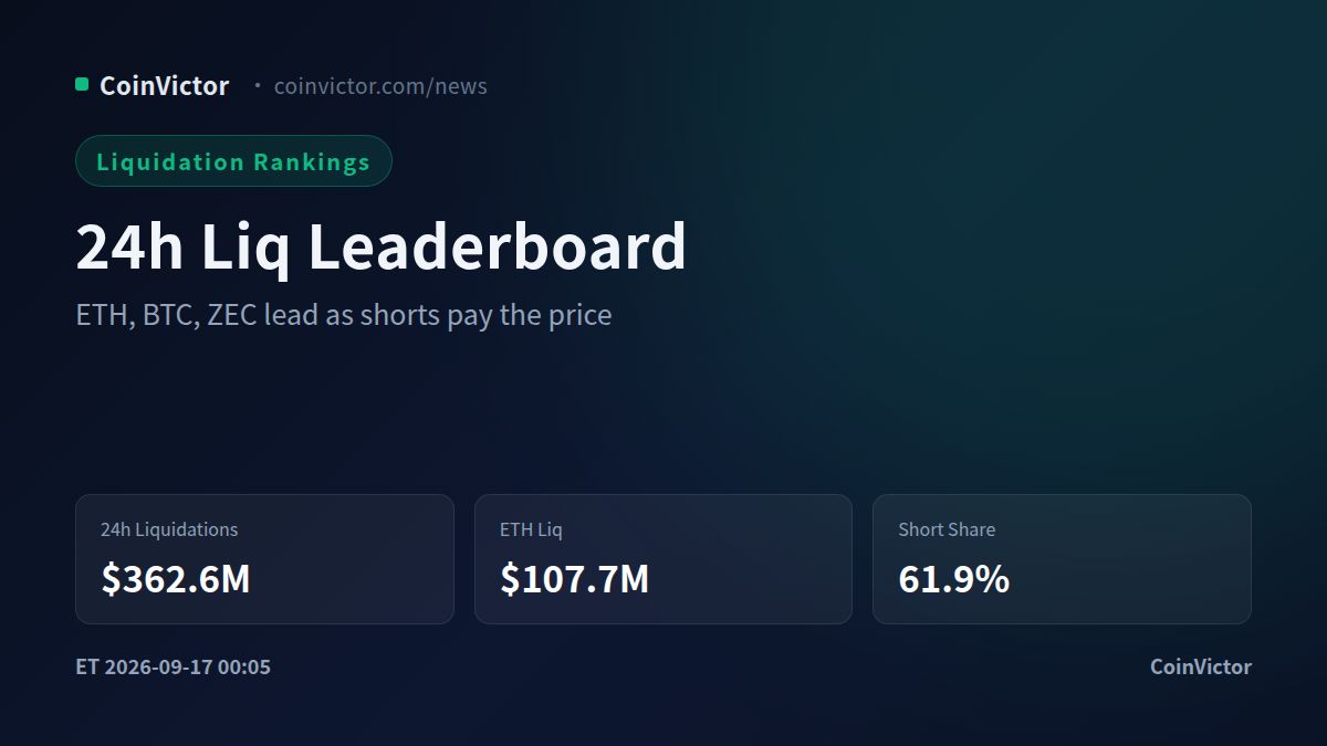 ETH Leads $362M Liquidation Rankings as ZEC Shorts Get Crushed for $65M