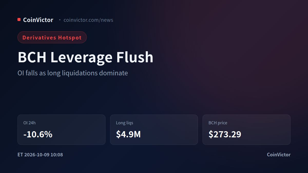 Bitcoin Cash OI Falls 10.6% as Long Liquidations Reach $4.9M