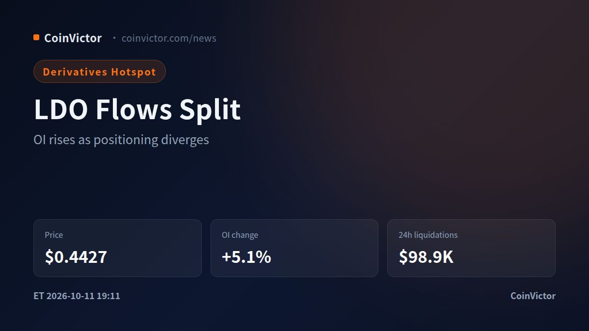 LDO Open Interest Climbs 5.1% While $0.4427 Splits Flows