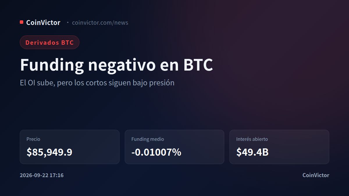 Bitcoin: funding negativo mientras el interés abierto sube 3.0% en 24 horas