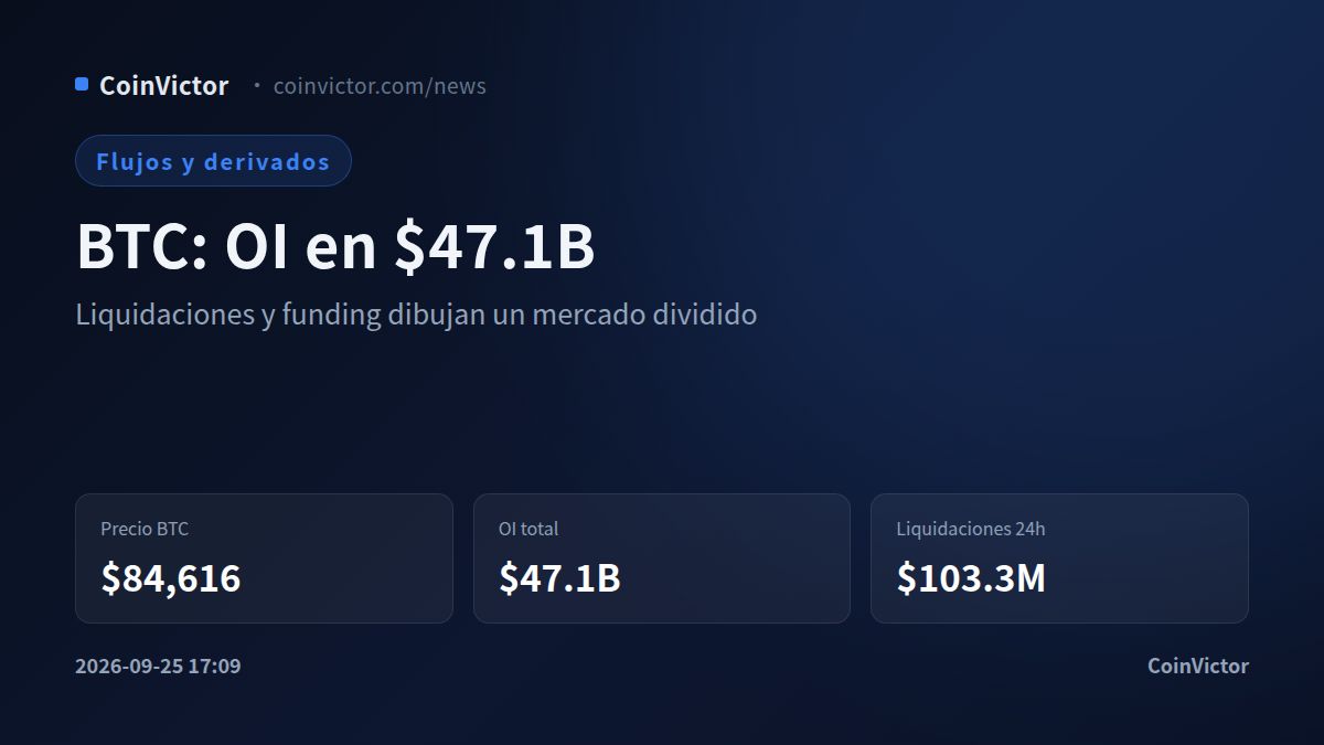 Bitcoin: OI de $47.1B y $103.3M en liquidaciones cambian la señal del mercado