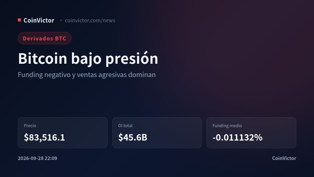 Bitcoin: $83,516 y un funding medio negativo tensan los derivados