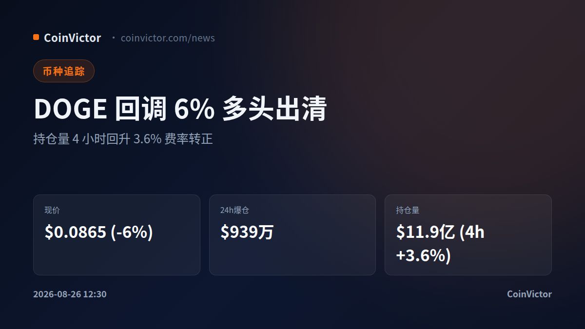 DOGE跌6%多头爆仓近千万 持仓量4小时回升 费率转正