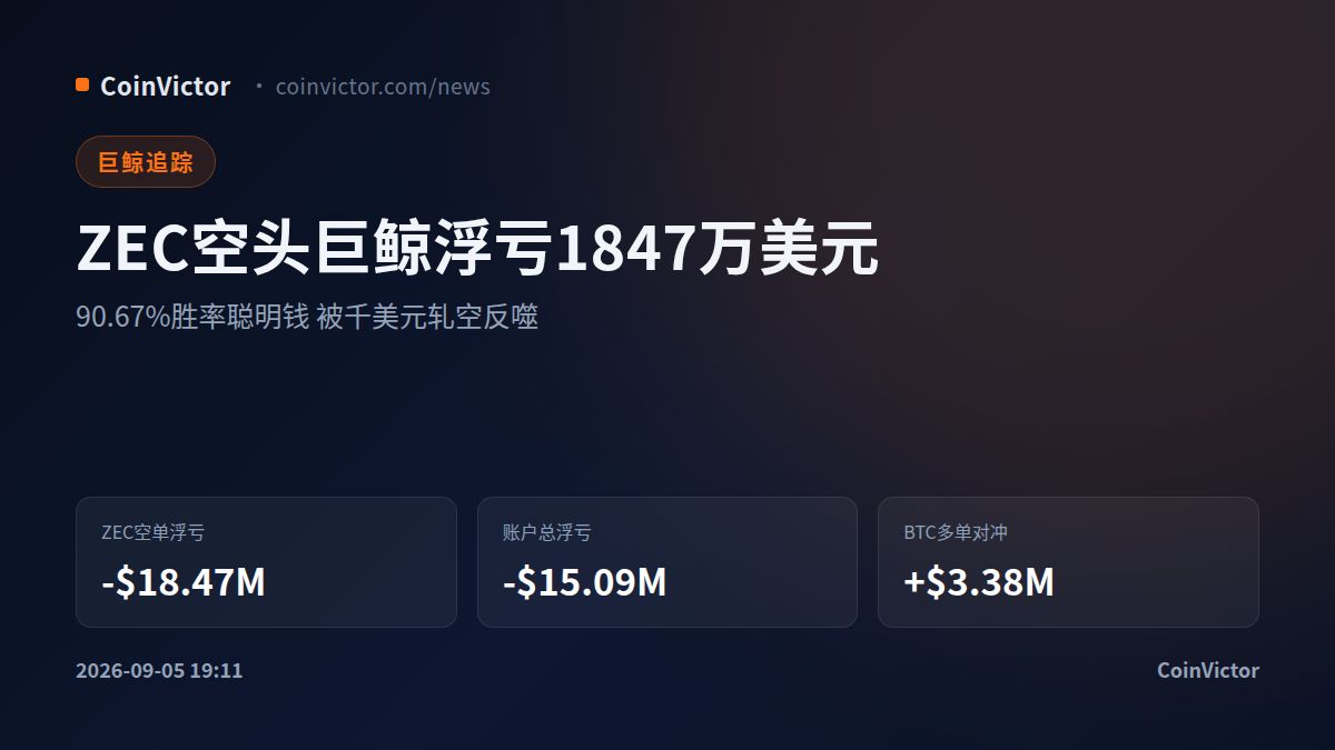 ZEC空头巨鲸浮亏1847万美元 90.67%胜率神话被轧破
